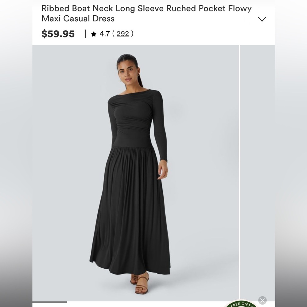 HALARA Black Ribbed Long Sleeve Maxi Dress